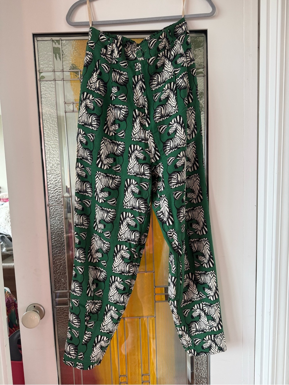 FARM Rio Green Zebra-Print Wide Leg Pants